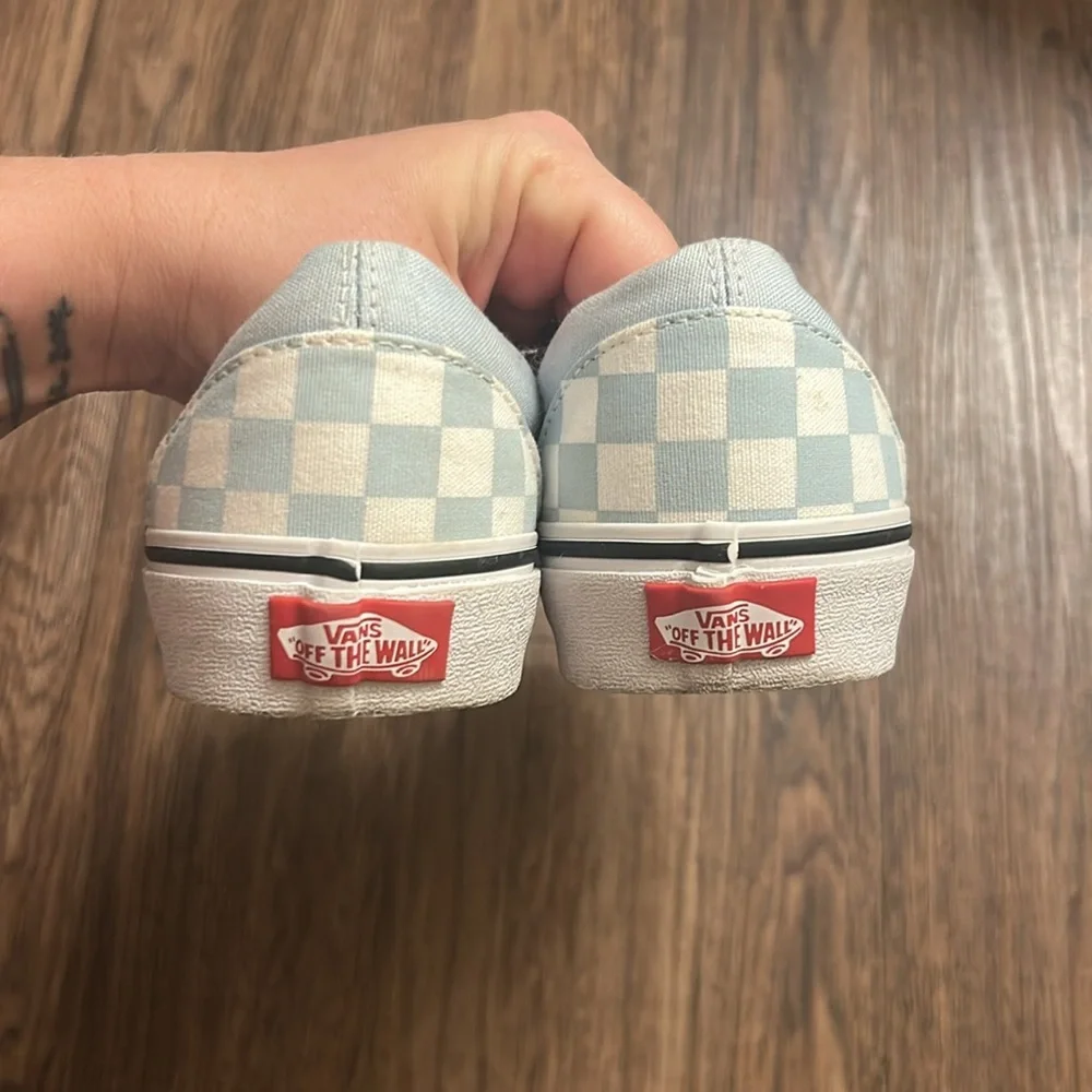 Vans Blue and White Checkered Slip-On Sneakers - Picture 3 of 5